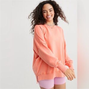 Aerie Oversize Distressed Crewneck Size XS in Coral